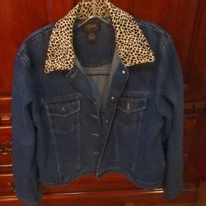 AGAN COLLECTION LEOPARD TRIM JEAN JACKET SIZE L